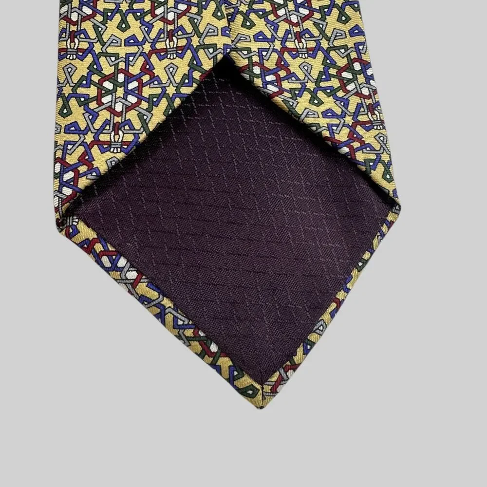 Christian Dior Monsieur Men's Silk Tie 58 x 3.75 Geometric 80's Yellow Blue Red